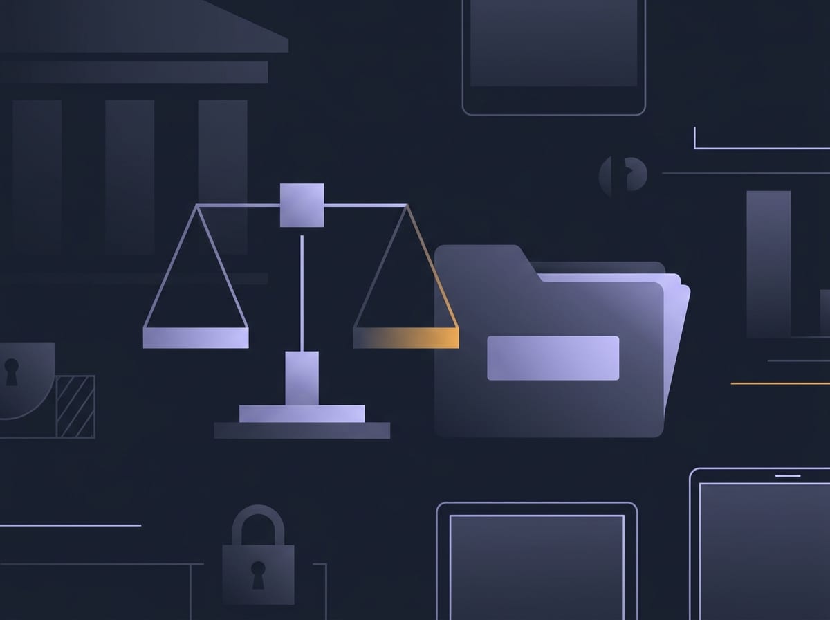 Spokojna ilustracja odpowiedzialności społecznej i formalnej — uproszczone ikony dokumentów i proporcji jako metafora, bez konkretnego tekstu prawnego